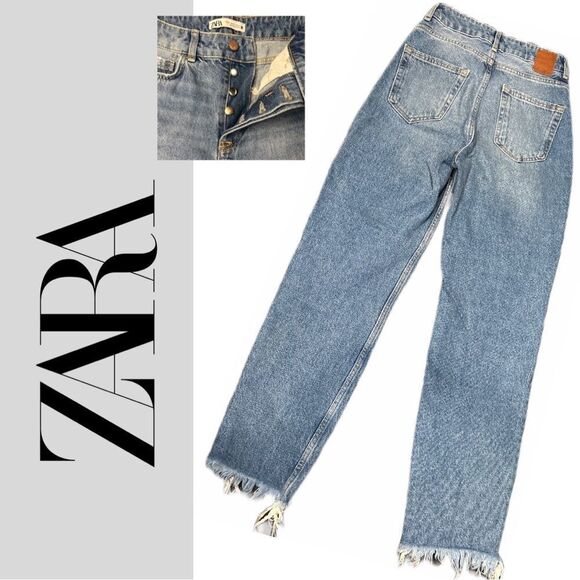Zara Women’s‎ High Rise Button Fly Light Washed Distressed Denim Jeans - Size 0 - Picture 2 of 2